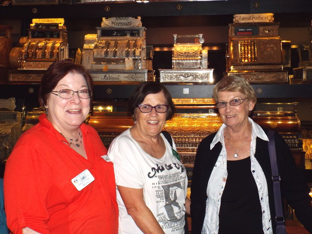 Mary Lou with New Zealand Friends Hope & Erice at NCR Cash Register Exhibit at Carillon Historical Park