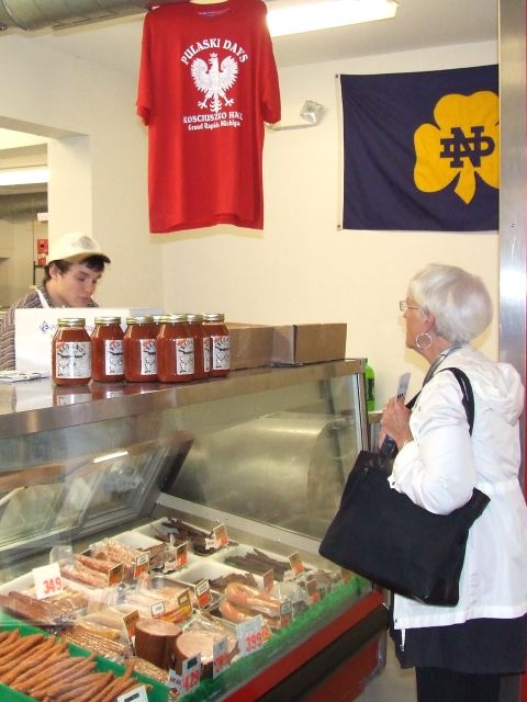 Our Friendship Force Host, Peg Stanitzek, Buys Us Delicious Fresh Beef Jerky at Frank's Market in Grand Rapids.