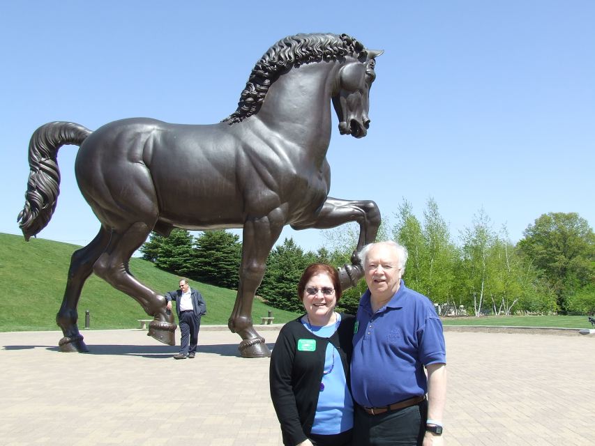 Mary Lou and Bill with "The American Horse" by Nin Akamu at Meijer Sculpture Park and Gardens