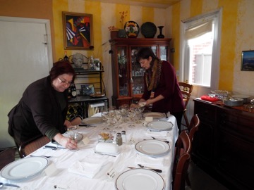 Mary Lou and Hilary Set Tables for 17