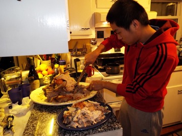 After Dinner, Rui Carved Turkey to Share